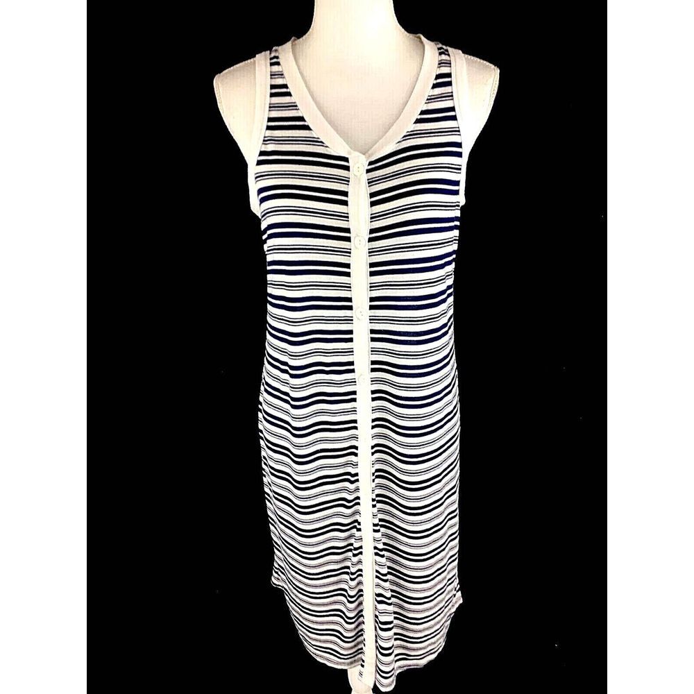 Marks & Spencer Womens Shirt Dress UK 12 US 10 Blue Striped‎ Button Front Sheath
